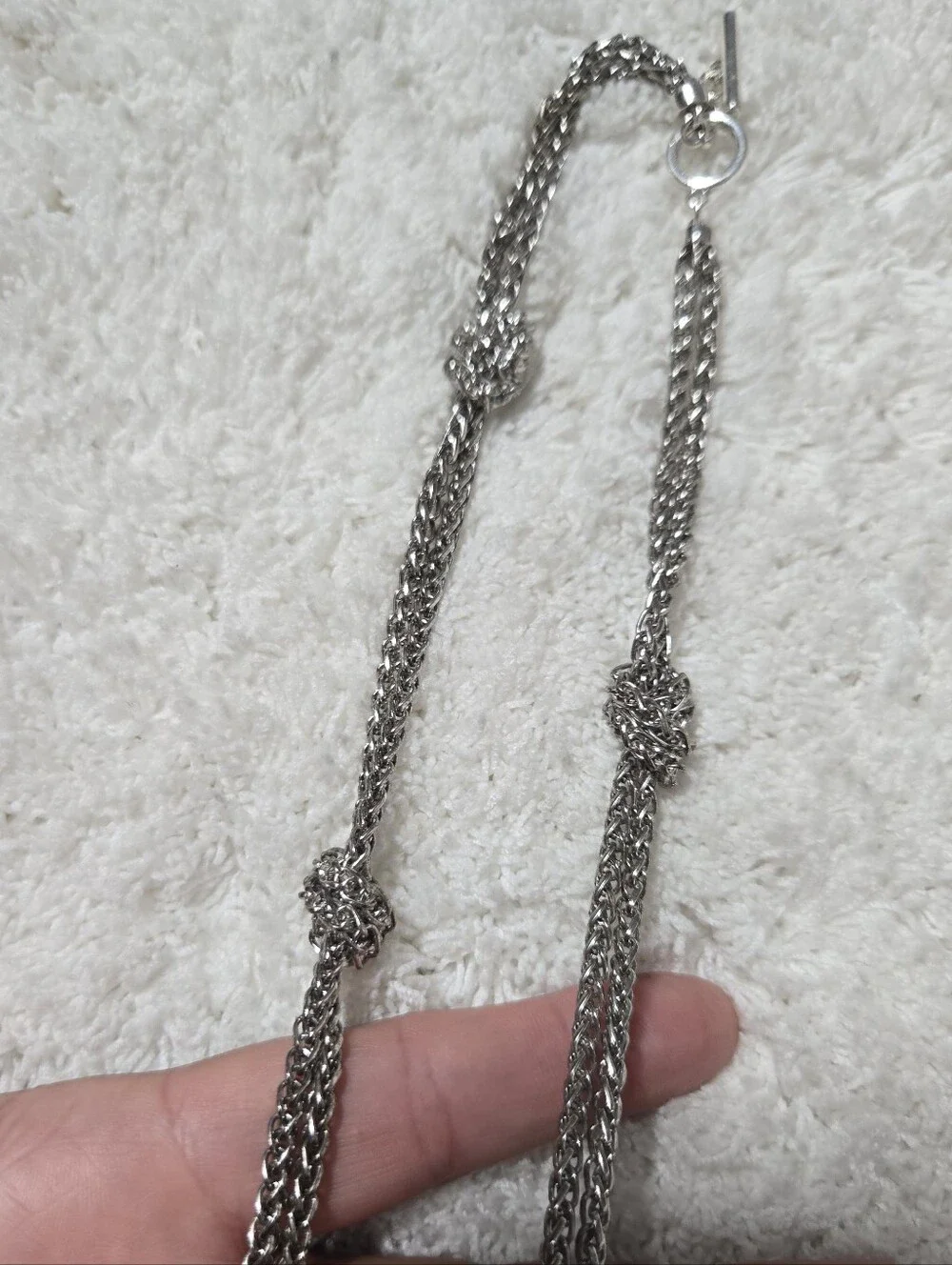 Ralph Lauren RLL Silver Tone Double Chain w/ Knots 34 1/4